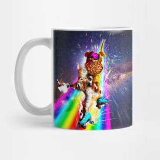 Dog Cat On Roller Skates With Pizza Coffee Mug